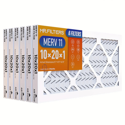 Pack of 6 Air Filter MERV11 25.4x50.8x2.54cm, Pleated Replacement HVAC AC Furnace Air Filters (Size: 24.64x50.04 X 1.91 Cm)