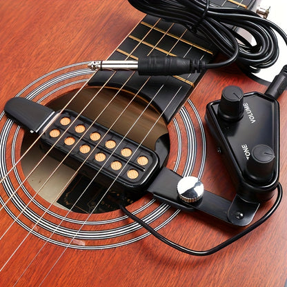 12-hole magnetic transducer acoustic guitar pickup with enhanced sound, adjustable volume & tone control. Includes audio cable and accessories kit.