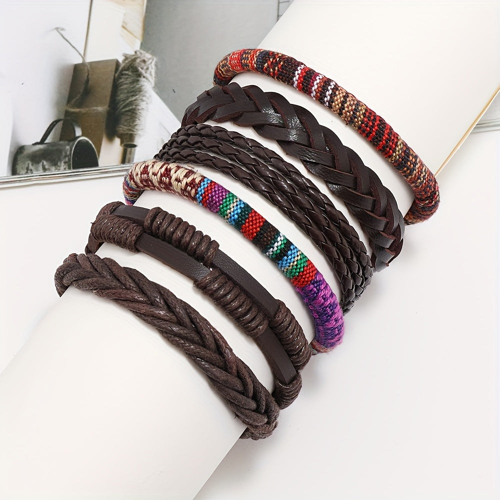 Set of 36 Men's Hand-woven Multi-layer Pu Leather Bracelets, Adjustable and on Sale