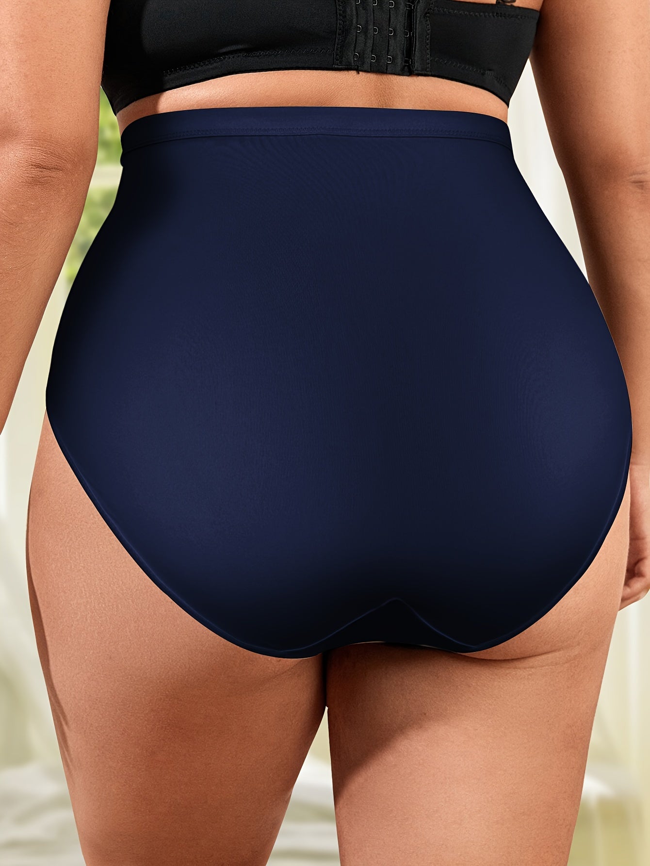 Plus size high-waist women's underwear in elegant purple, featuring tummy control, butt lifting, and waist reduction with a breathable mesh, cross-compression design.