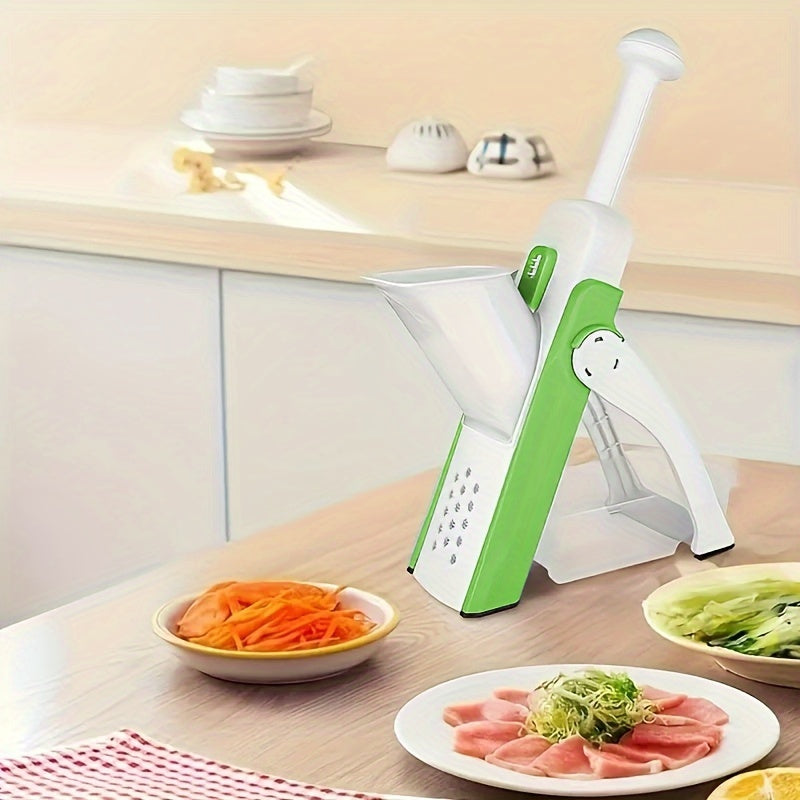 Adjustable Home Vegetable Chopper - This multifunctional kitchen slicer dicer features a stainless steel curved blade for precise cutting. With a manual operation and plastic material construction, it has a capacity of less than 1L and does not require a