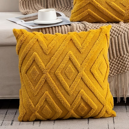 Soft velvet diamond check pillow cover, ideal for office sofa and headboard decor. Machine washable with zip closure (pillow insert not included). Perfect for couch pillows.