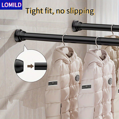 Upgrade your space with the LOMILD Stainless Steel Black Telescopic Rod. This versatile no-drill pole can be used for shower curtains, window drapes, and closet rails. The classic design features textured grip end caps for a stylish touch. Enjoy the