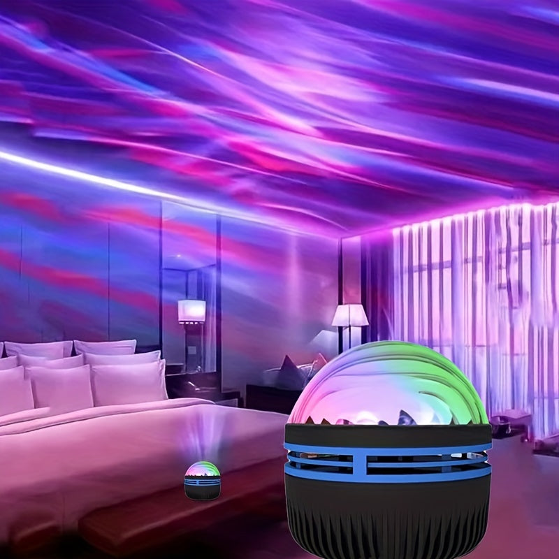 USB-powered water ripple projection lamp for bedroom and living room decor, perfect gift for holidays and birthdays with a modern style and space theme.