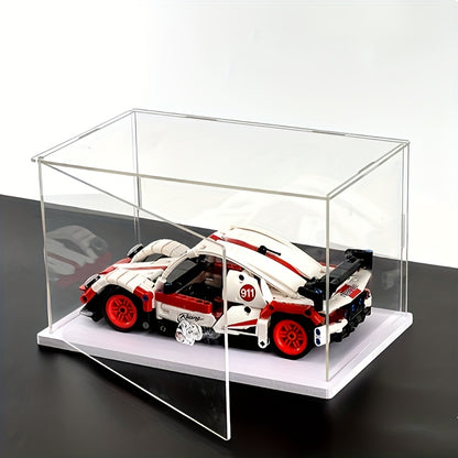 Transparent acrylic display box with opening door, ideal for collectibles and toys. Versatile home storage solution, measures 10-15" H x 20-25" W x 30-40cm D.