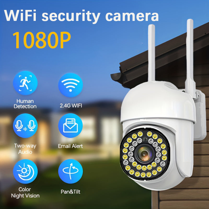 TERUHAL 1080P Full HD Outdoor WiFi Security Camera with Pan-Tilt Auto-Tracking, Two-Way Audio, Motion Detection, Night Vision, Smartphone Compatible. Waterproof and USB Powered, suitable for ages 14 and above. Wi-Fi Enabled with no battery needed.