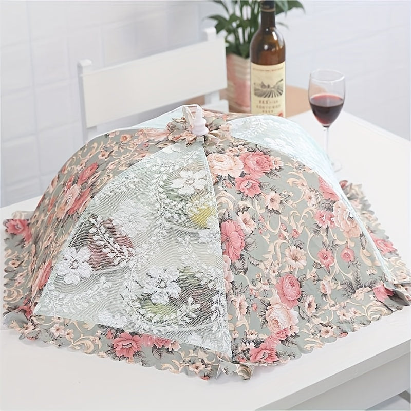 1 piece, premium foldable floral food cover with large capacity, rectangular and round shapes, and fabric mesh to protect against flies and dust.