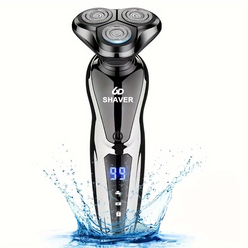 Men's 3-in-1 Electric Shaver with Nose Hair Trimmer, USB Rechargeable, Portable, 3D Floating Blade, Digital Display