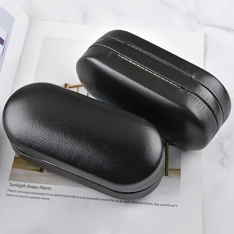 Portable travel eyewear accessory, this eyeglass case made of PU leather features a double layer design with a mirror for convenience. A creative sunglasses box holder perfect for keeping your glasses safe and stylish while on the go.