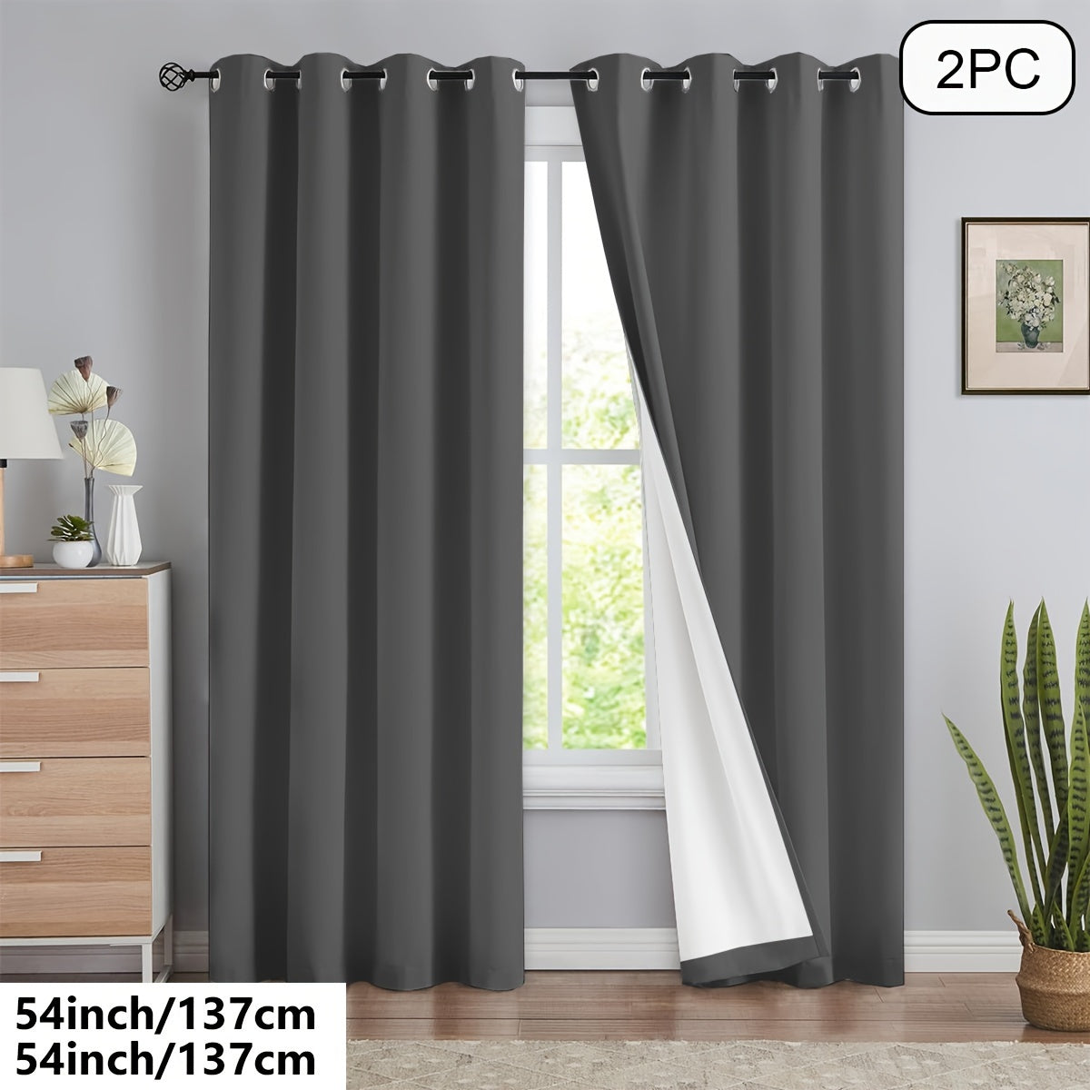 2 blackout curtains for home décor, 100% full blackout with white lining, 54x84 inches, off-white.