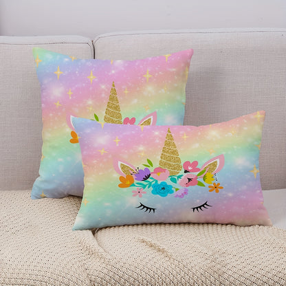 Double-sided printing on cute throw pillow cover with rainbow glitter galaxy design, perfect for couch, sofa, living room, or bedroom. Pillow insert not included.