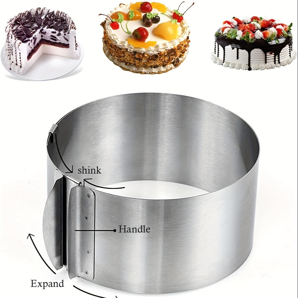 Versatile Cake Mold Ring Set made of Stainless Steel, with Adjustable Size Range of 6 to 30.48 cm, Ideal for Baking Round Mousse Cakes. Perfect for DIY Pastry Projects, Features Easy Release and Cleaning Design