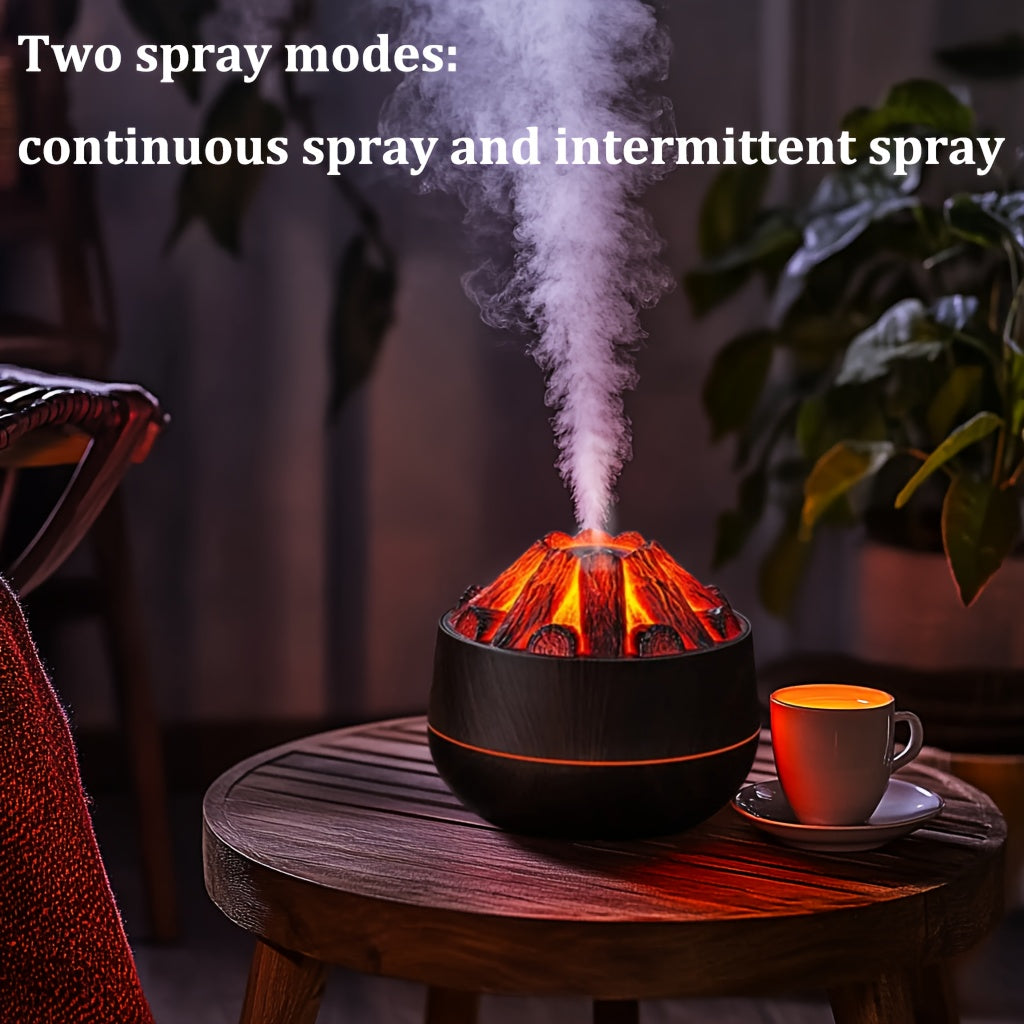 Charcoal fire humidifier with USB power and night light - ideal for home and bedroom ambiance.