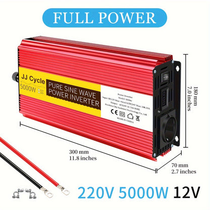 5000W/4000W Pure Sine Wave Inverter converts DC 12V/24V to AC 220V, 50Hz for car electronics with EU plug.