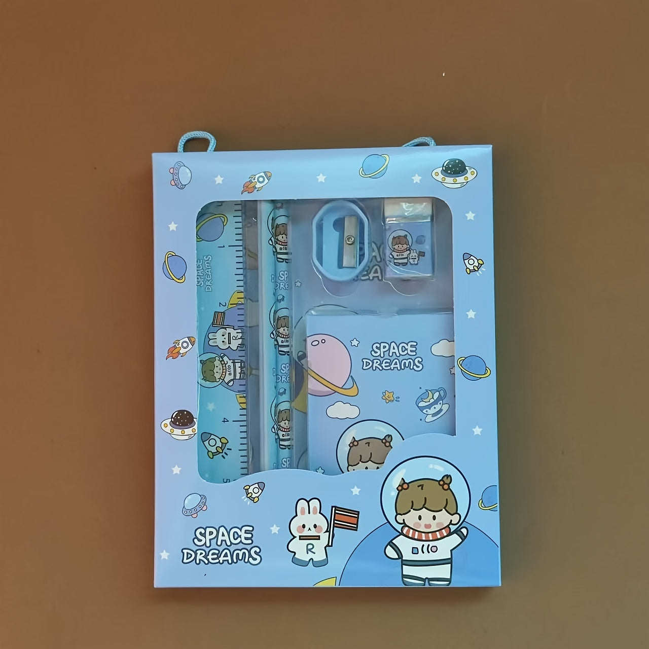 6-piece Cartoon Stationery Set with Wooden Pencil, Eraser, Ruler, Sharpener, and Tote Bag, Assorted Designs for Students and Gifts