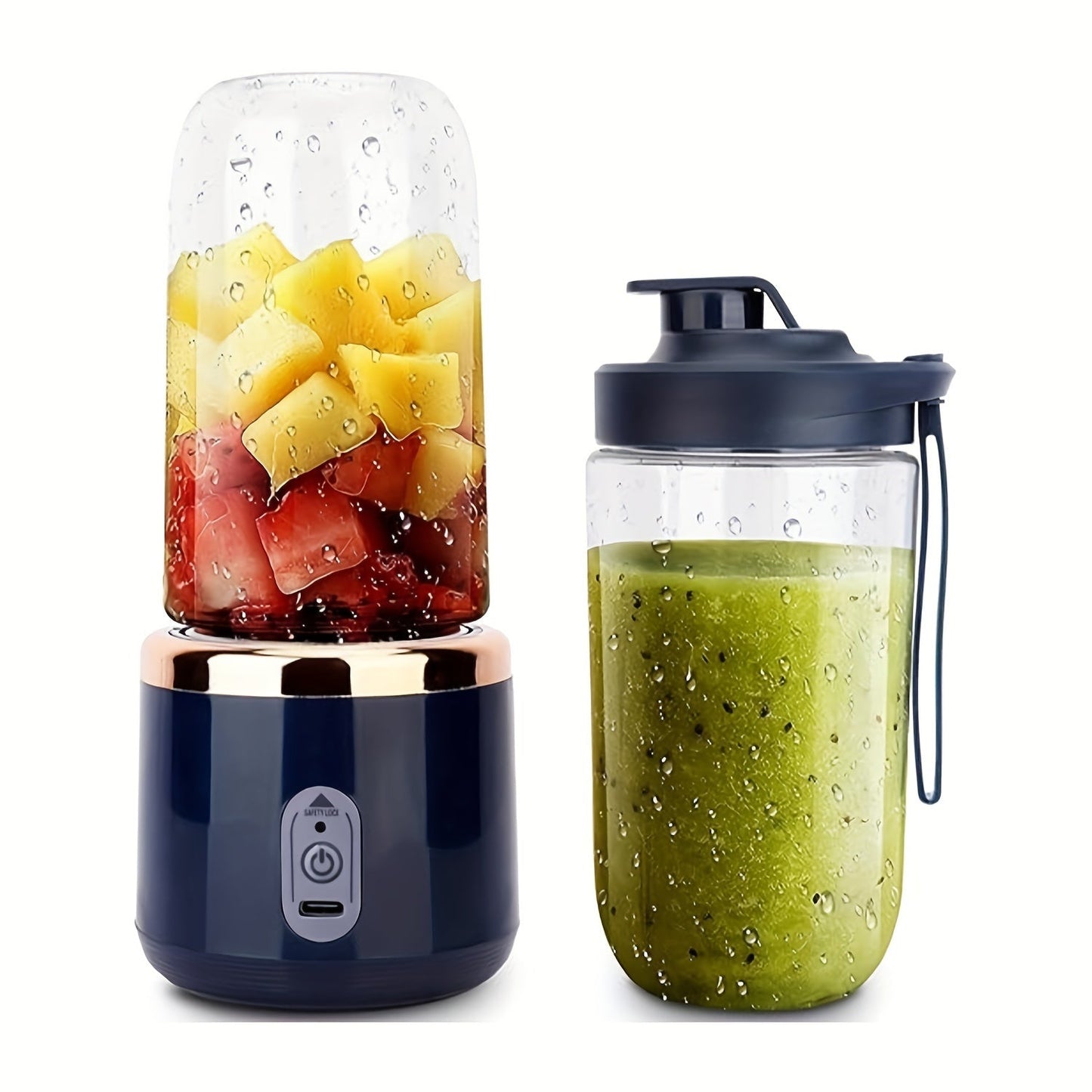 This portable blender is great for making smoothies and shakes on-the-go! It's rechargeable via USB, has 6 sharp blades for easy blending, and is lightweight at only 430g. Ideal for use in the kitchen, at home, or while traveling.