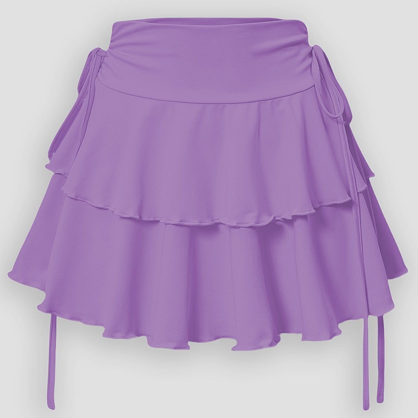 Chic mini skirt with faux drawstring for women - high-waist design, versatile for all seasons, machine washable