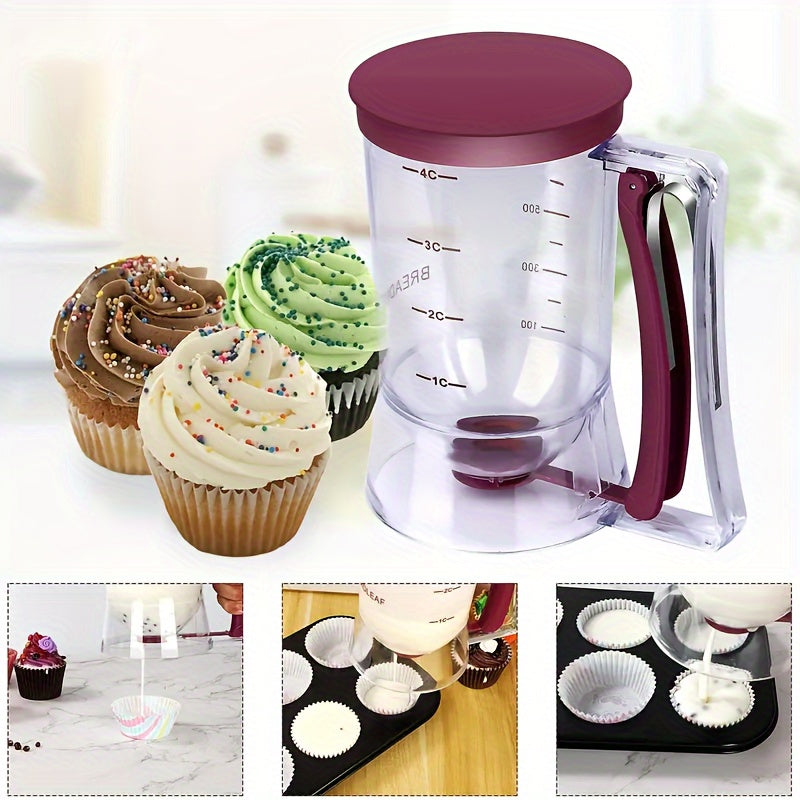 Non-electric handheld plastic pancake mixer for cupcakes and waffles, featuring an easy grip design. This food-safe, durable, and lightweight kitchen accessory ensures convenient baking.