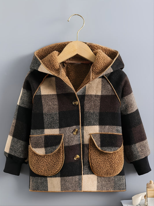 Boys' Plaid Jacket with Hood for Winter