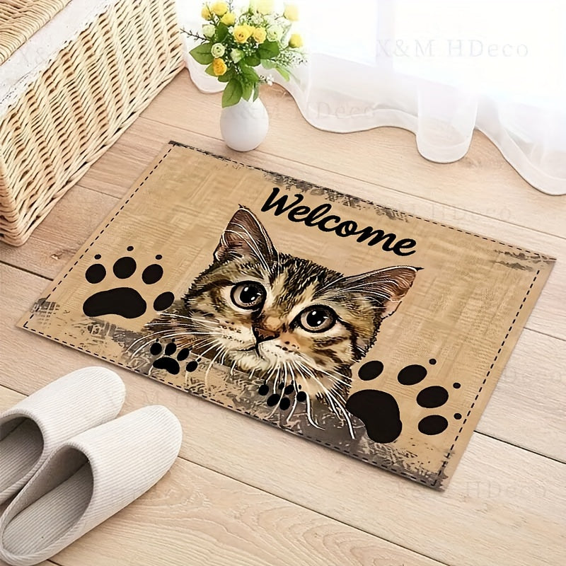 This Non-Slip Polyester Doormat with Cat Design is Both Stylish and Functional. Machine Washable for Easy Care, this Rectangle Indoor Entrance Rug is Perfect for the Kitchen, Living Room, Bedroom. A Decorative Floor Mat that will Welcome You Home.