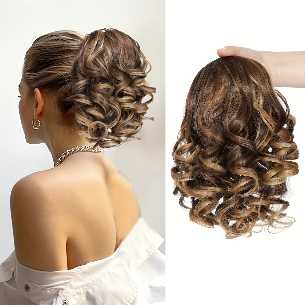 Luxurious curly wavy claw ponytail extensions made with premium synthetic clip-ins for instant volume and versatile style, ideal for everyday fashion and special occasions.