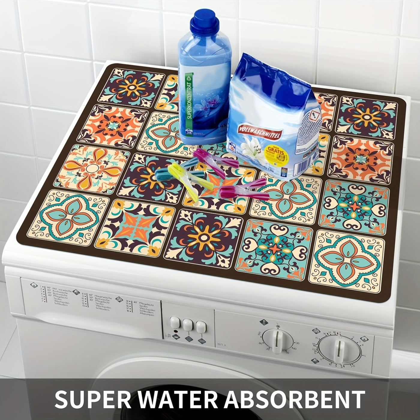 Durable Waterproof Vintage Mosaic Washing Machine Cover: 60cm x 50cm, Ideal for Kitchen or Laundry Room Use