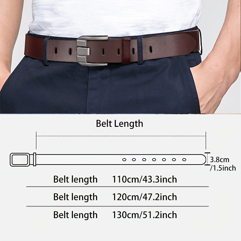 Black PU leather belt with square alloy buckle for casual and business attire.