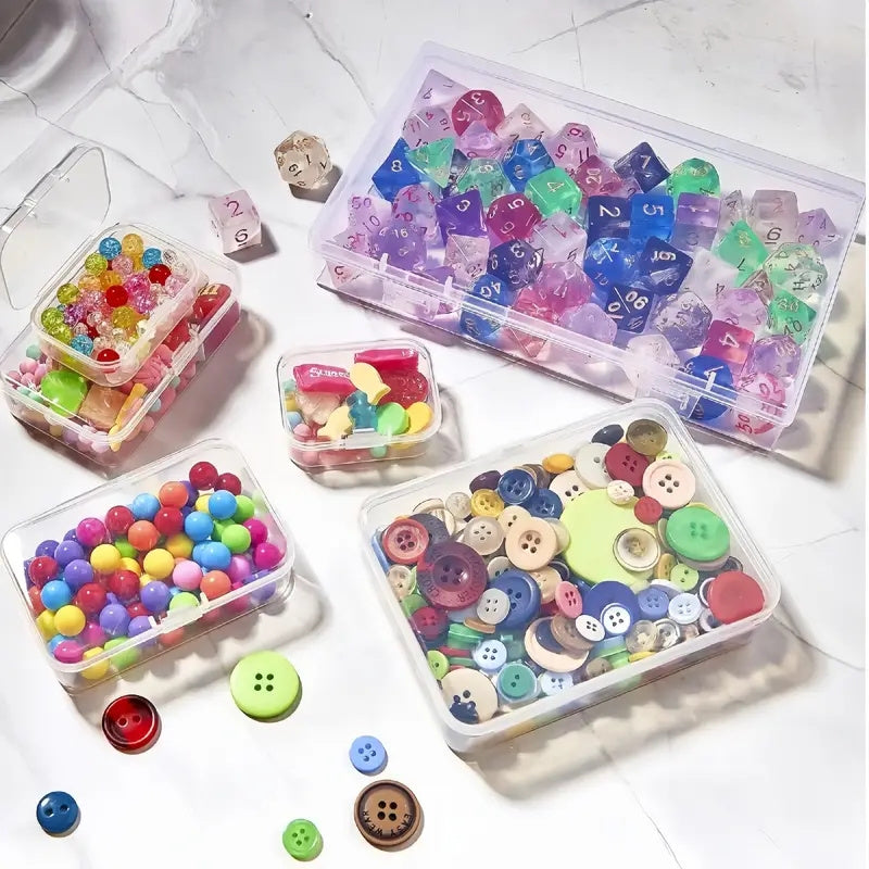 Durable clear plastic storage boxes with lids in 4 sizes for multi-use organizing.