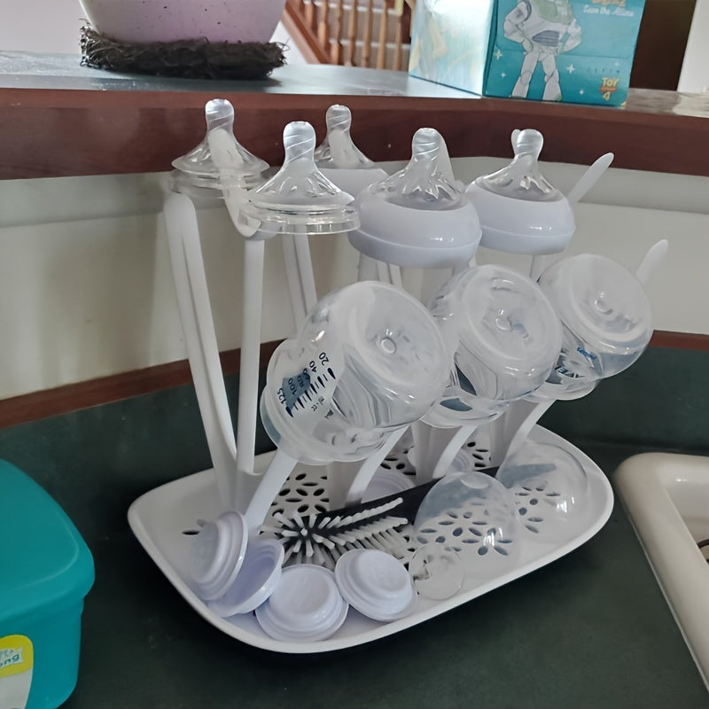 Compact Bottle Drying Rack - 8-Bottle Capacity for Bottles, Soothers, and Breast Pump Parts | Removable Drip Tray for Easy Cleaning | Dishwasher Safe with Convenient Bottle Storage