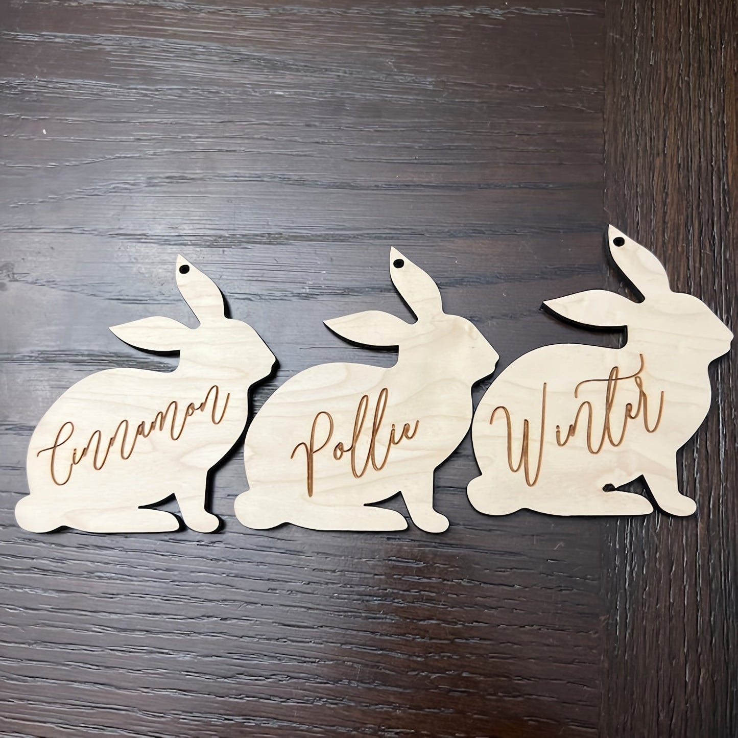 Engraved Wooden Easter Basket Tag with Bunny Design - Customizable Name Label with Ties, Ideal for Gifts and Memorabilia