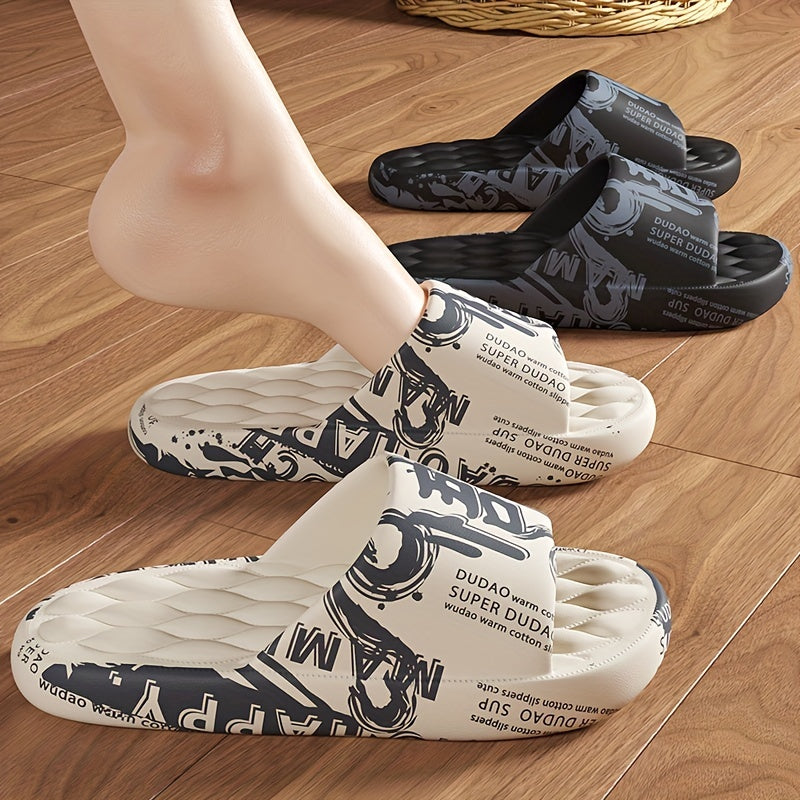 These are large size men's summer sandals that can be worn indoors and outdoors, featuring a non-slip thick sole with cartoon designs.