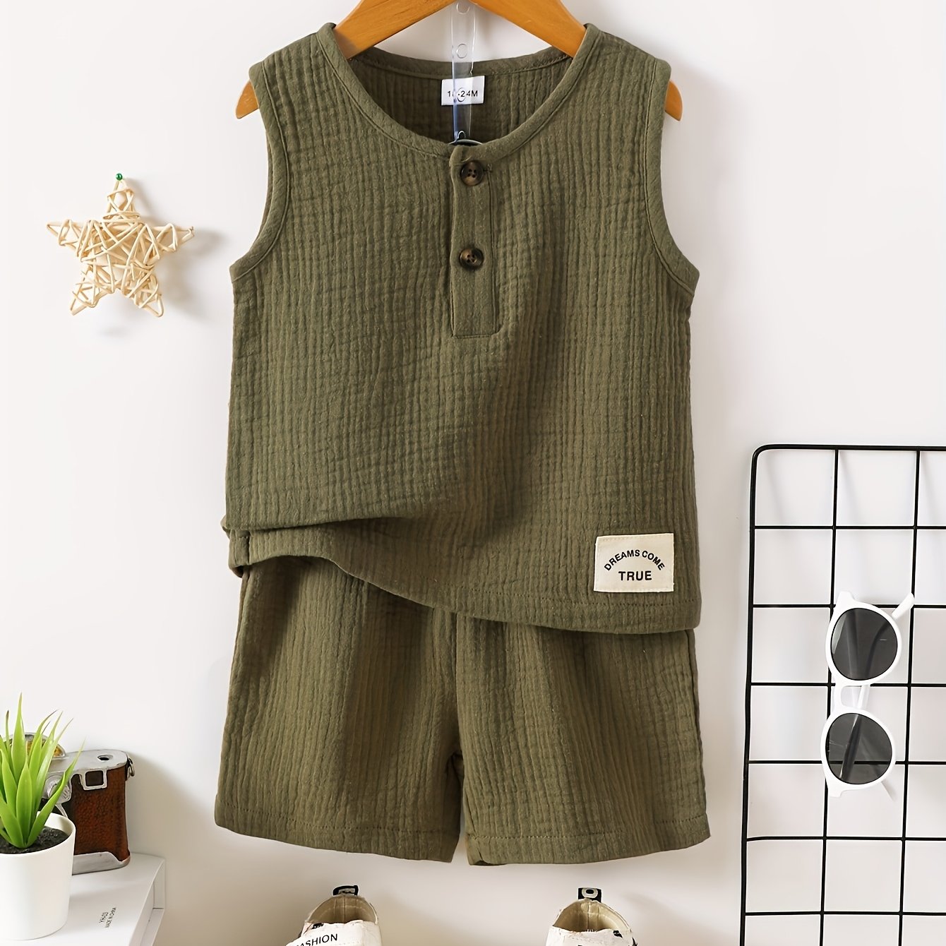 Toddler's 100% Cotton Muslin Casual outfit, Sleeveless Top & Shorts Outdoor Set