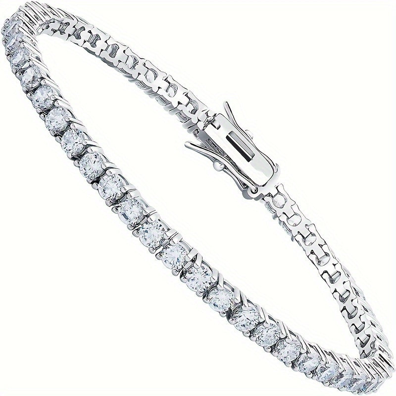 A luxury Mozambique Stone tennis bracelet with a stunning 10.5-14 carats laboratory-created simulated diamond design made specifically for women. This exquisite bracelet is made with 18k white golden plated 925 sterling silver. The 5mm D color VVS1 round