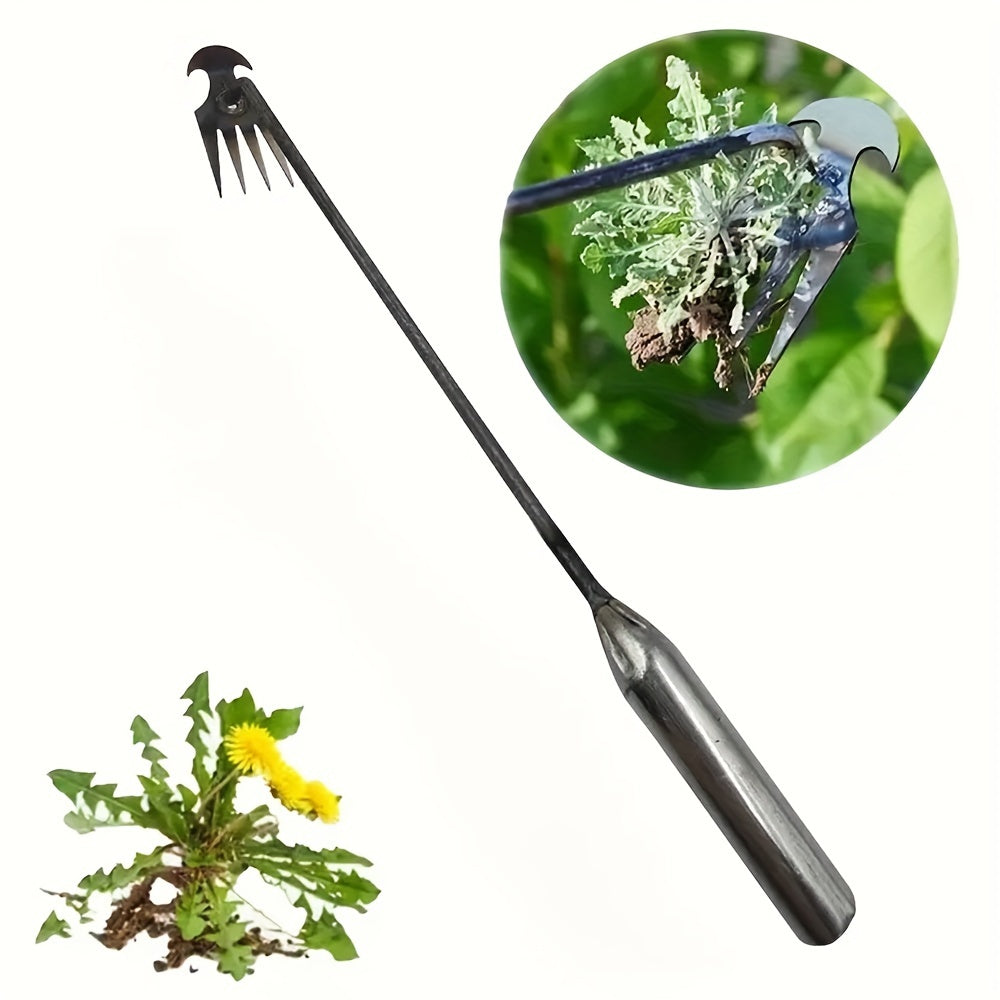 Durable stainless steel garden weeding rake and shovel with rust-resistant coating for versatile gardening use.