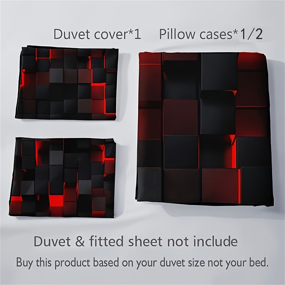 Technological Sense Geometry Duvet Cover Set - 2 or 3 Pieces Available. Features Cool 3D Digital Printing, Ideal for Bedroom or Guest Room. Set includes 1 Duvet Cover and 1 or 2 Pillowcases. Core not included.