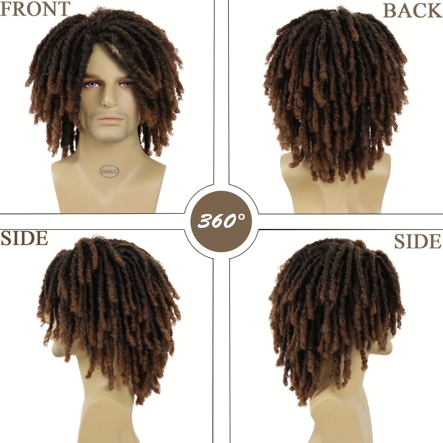 [Customer Favorite] Stylish Ombre Brown Afro Bob Wig for Men - Synthetic Dreadlocks with Heat Resistance, Natural Layered Style from GNIMEGIL