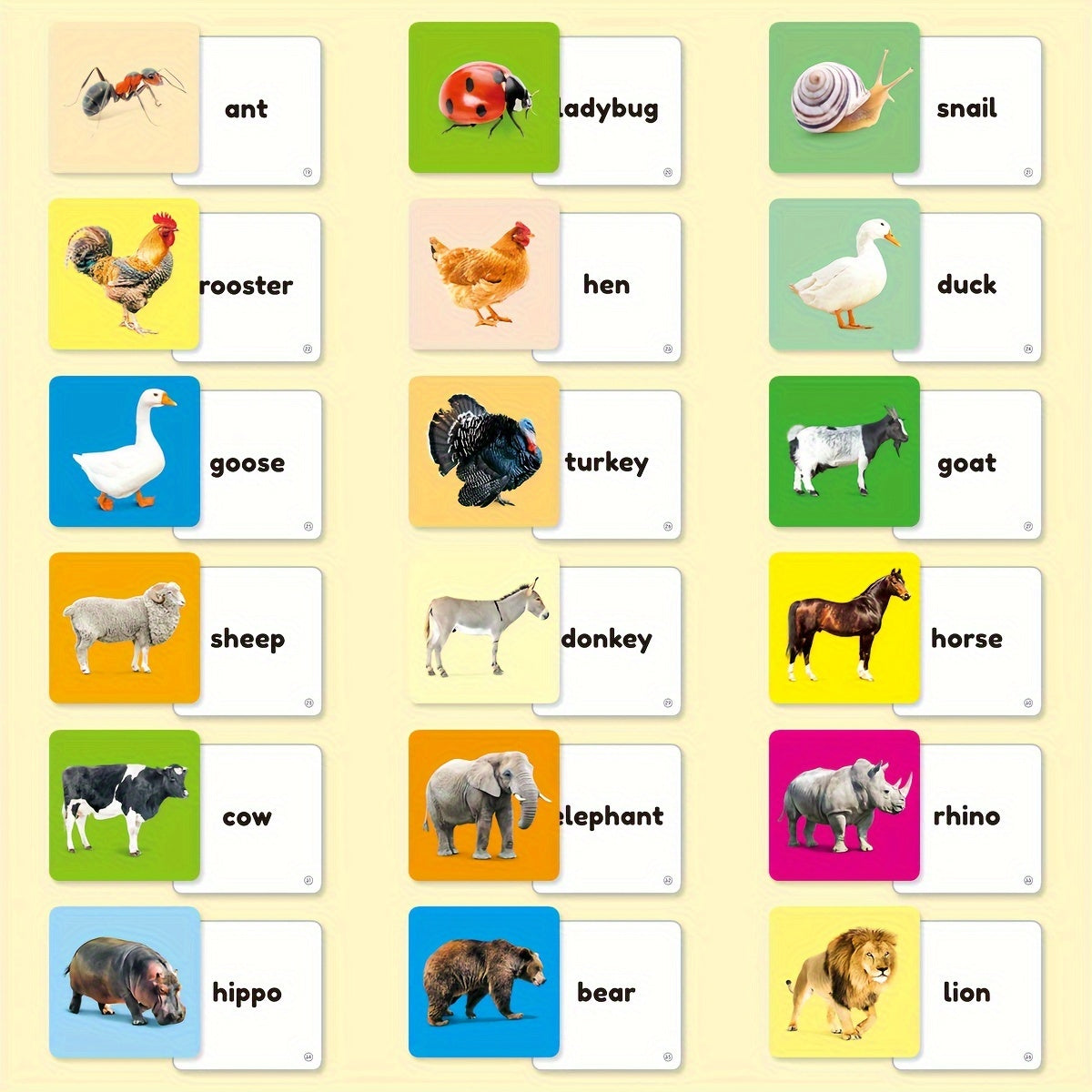 Teeny Baby® Animals Flashcards: 54 Cards featuring Animal Images and English Words for Early Learning.