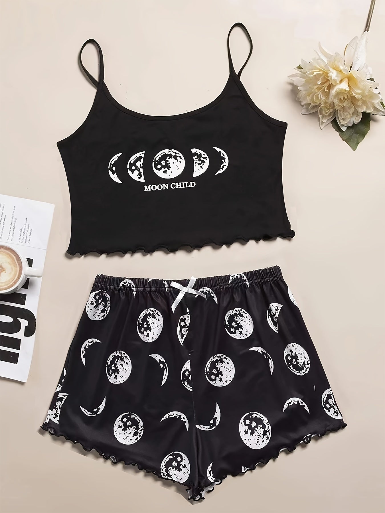 Women's pajama set with moon theme print