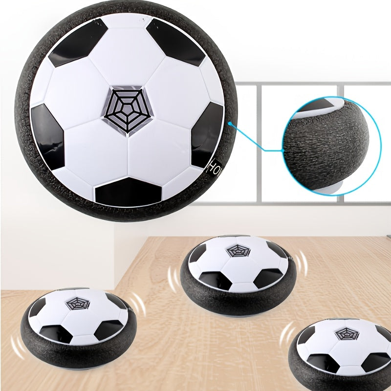 Air cushion football with LED lights, ideal for indoor and outdoor play. Perfect gift for children, great for parties and interactions between boys and girls. Battery-free.