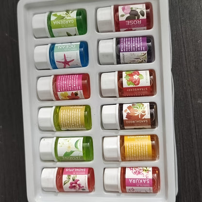 12-Pack water-soluble essential oil set for aromatherapy, with relaxing fragrance for fresh indoor air, romantic home decor, and festive atmosphere. Random bottle caps, liquid format