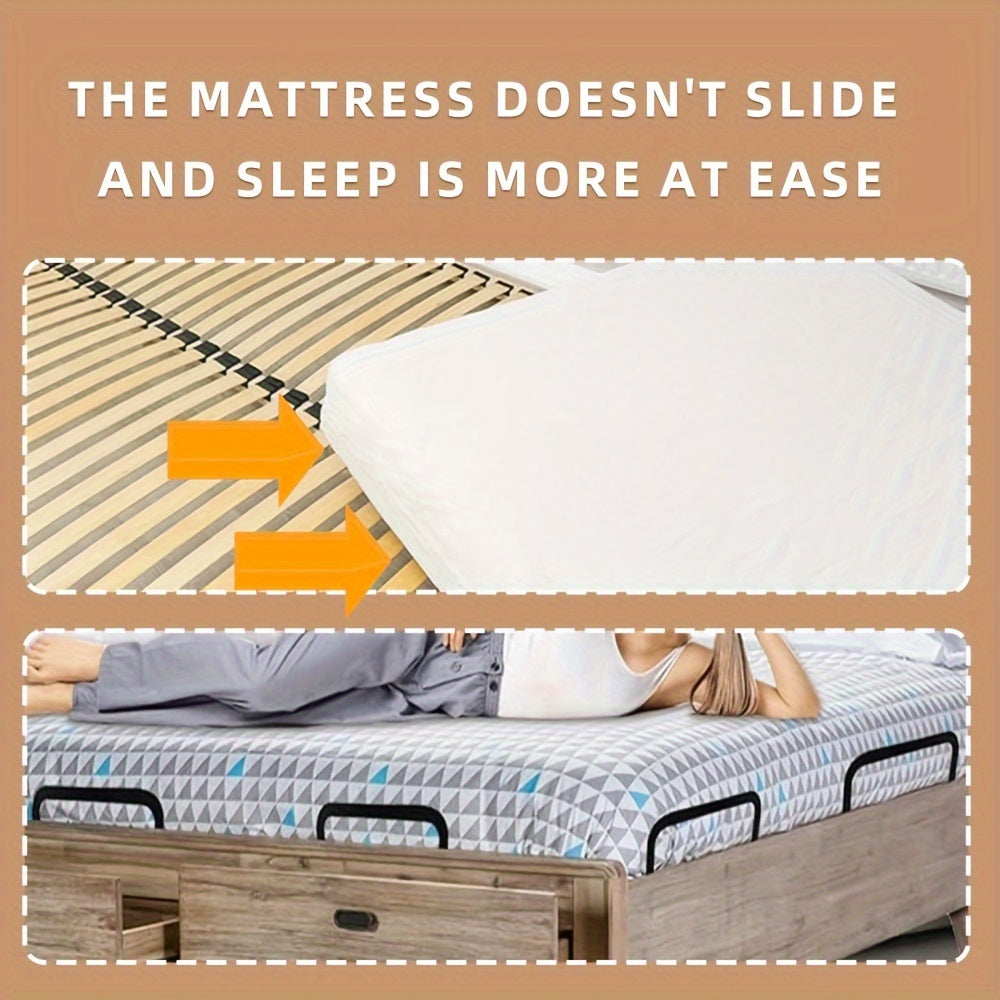 Keep your mattress securely in place with this 4-pack of metal bed frame stabilizers, designed to prevent sliding. Perfect for wooden bed frames.