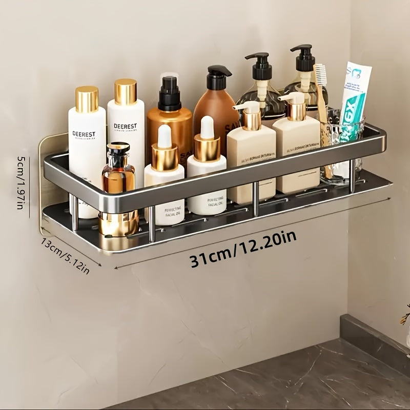 Rustproof metal shower caddy holds two bottles without drilling