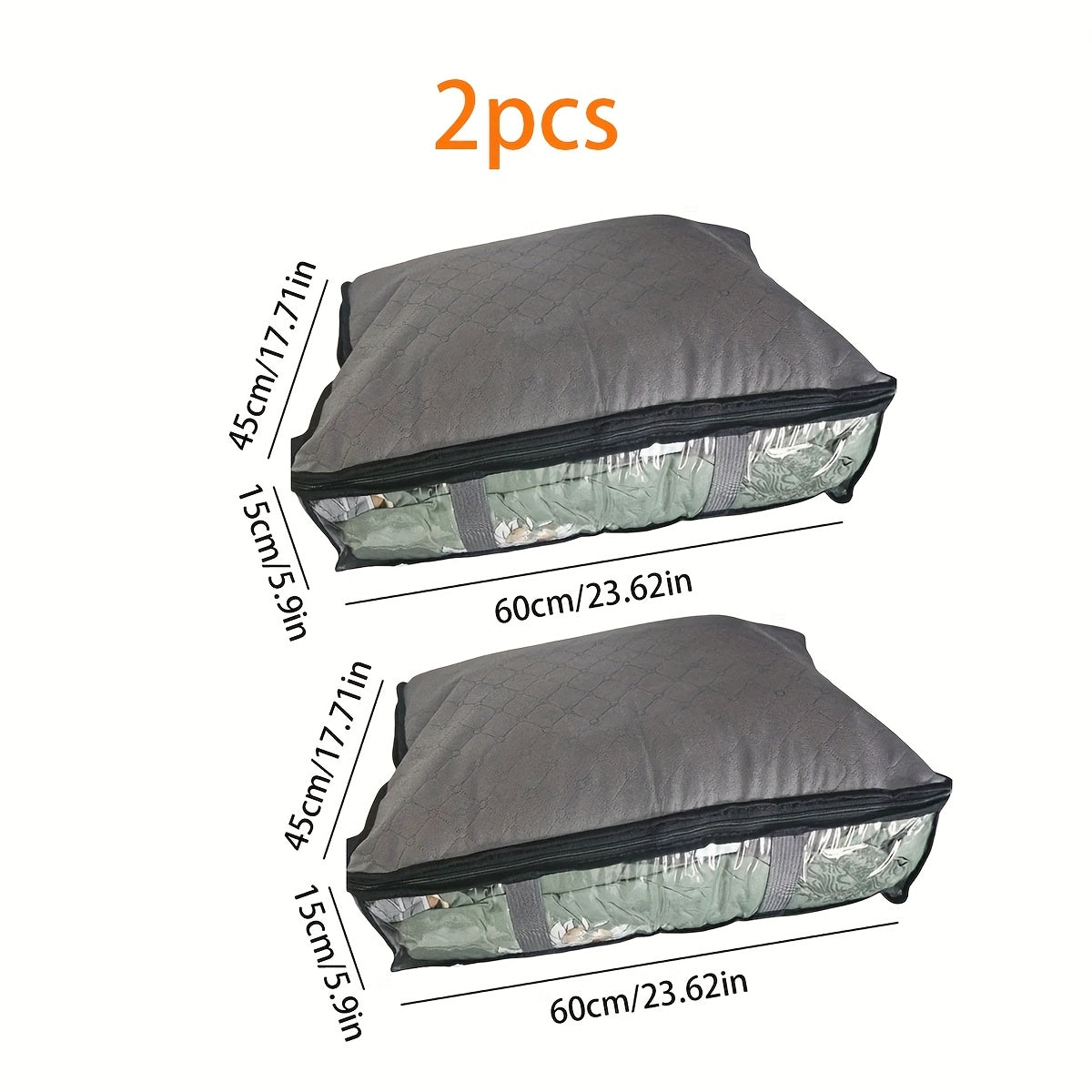 Underbed storage solution includes 2pcs/1pc moisture-proof plastic window underbed storage bag, non-woven clothes organizing bag, and blanket storage with handle. Perfect for organizing clothes and blankets in your bedroom and maximizing under-bed