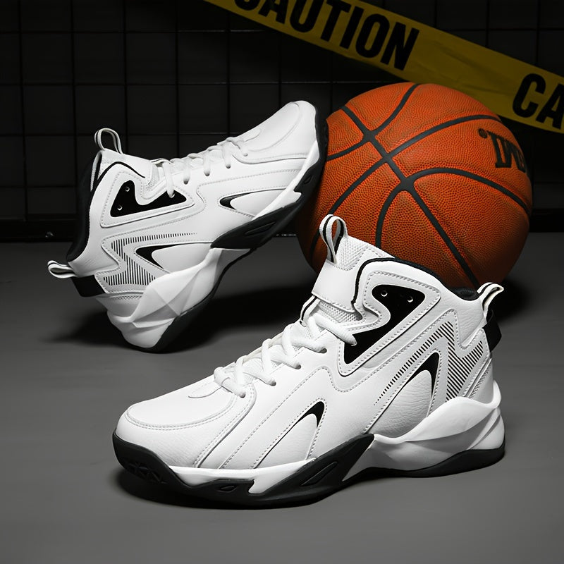 Men's High Top Basketball Shoes designed for PLUS SIZE individuals. Features include comfort, breathability, non-slip, shock absorption, and lace-up design. Suitable for indoor/outdoor