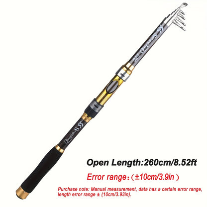 Sougayilang Telescopic Spinning Fishing Rod, 207.87cm to 294.74cm, Golden Carbon Fiber, Medium Action, Freshwater & Saltwater.