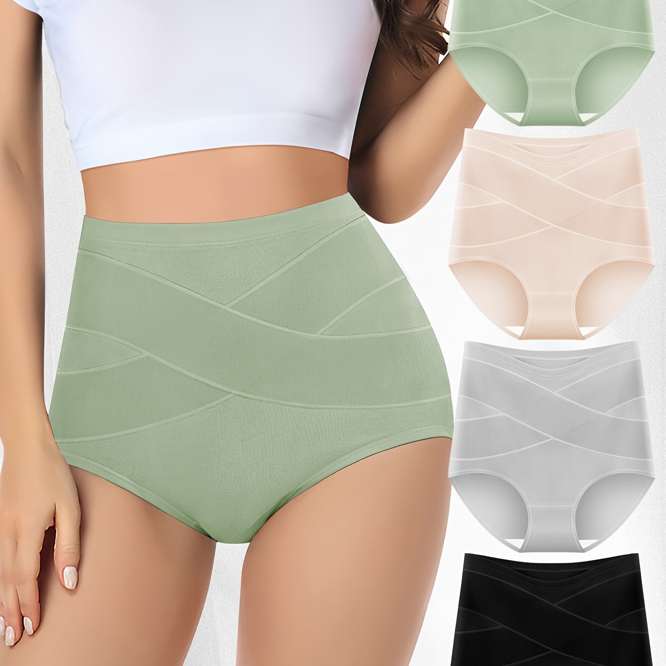 4 seamless high waist briefs for women, comfy and breathable lingerie.