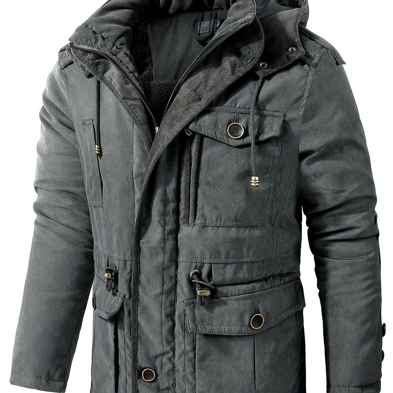 Men's Thick Hooded Winter Jacket with Multiple Pockets