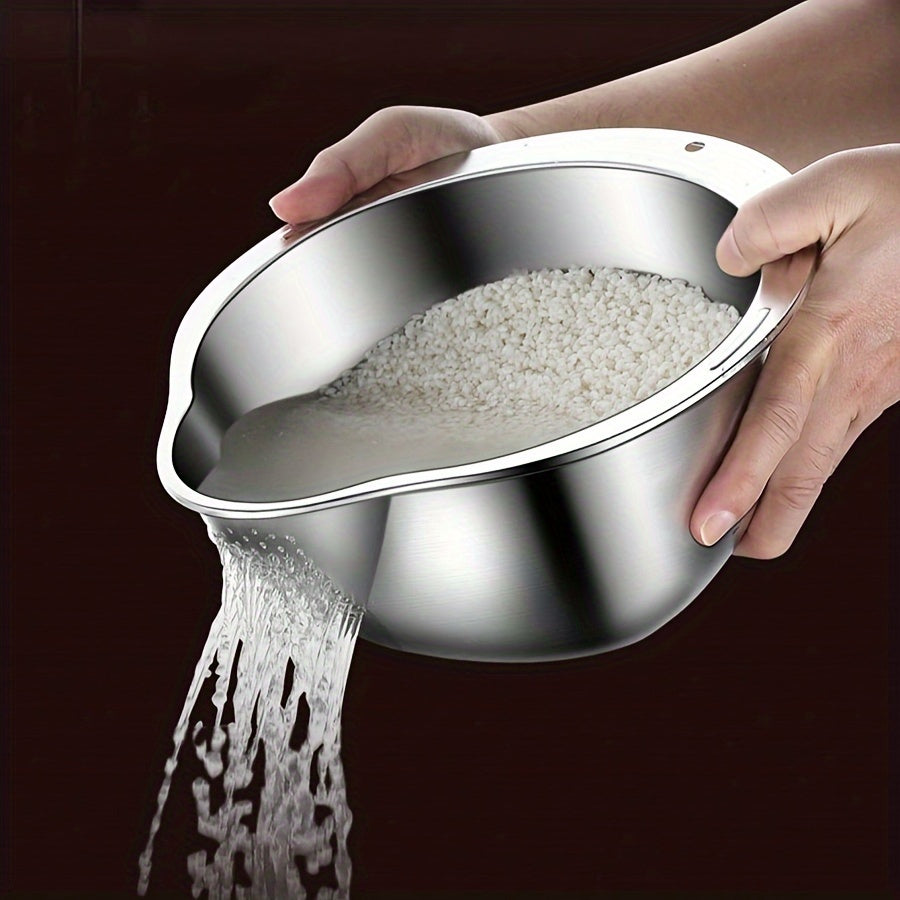 The Stainless Steel Draining Basket: A Must-Have for Washing Rice, Rinsing Fruits, and Draining Water in Your Kitchen at Home.