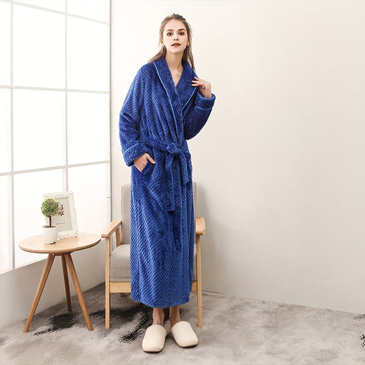 Thick, cozy couple's bathrobe with long sleeves for autumn and winter comfort.