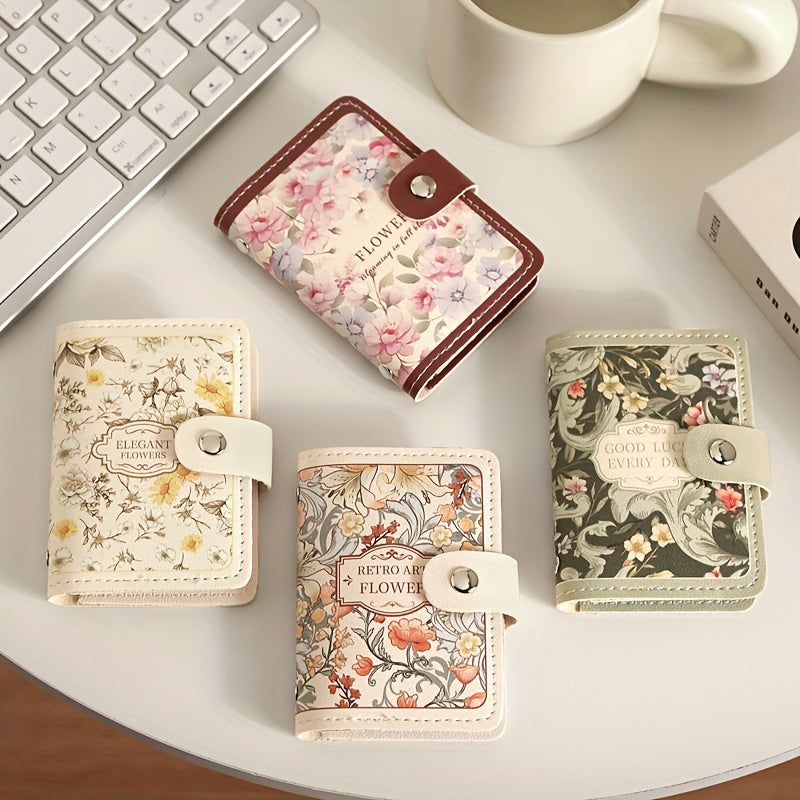 Compact floral credit card holder with delicate design, multiple card slots, and large capacity for driver's license, business cards, and documents.